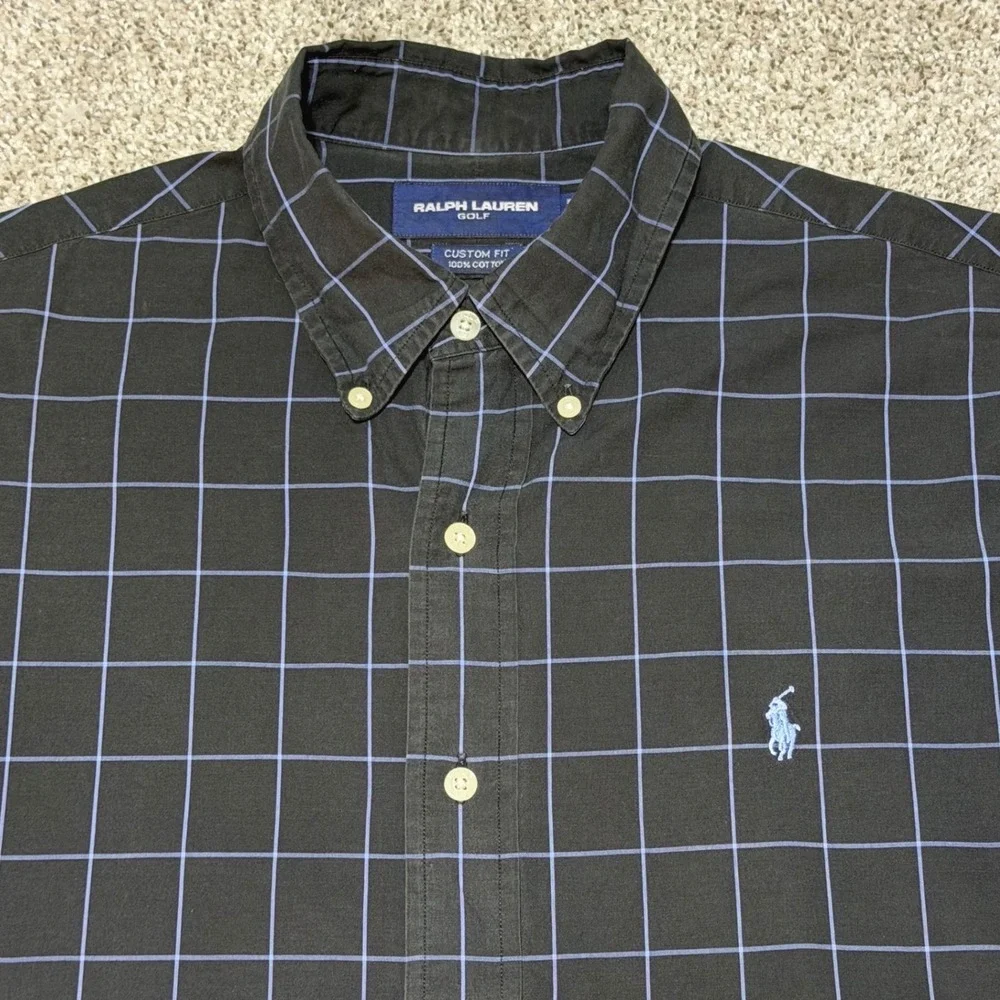 Polo Ralph Lauren Golf Long Sleeve Button Down Windowpane Plaid Cotton Men L
